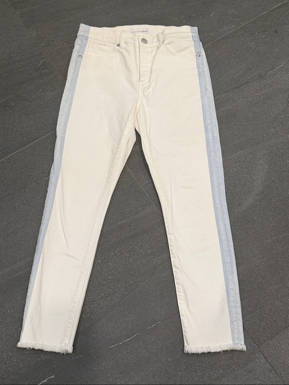LOFT White Jeans with Light Blue Side Stripes